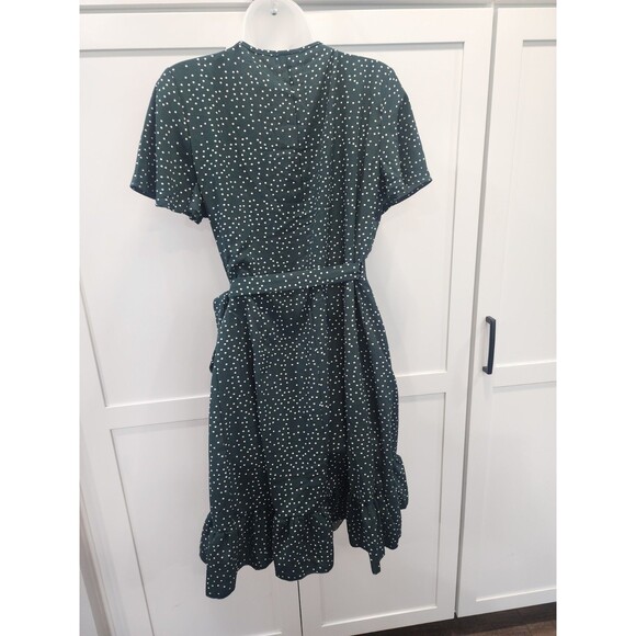 Naggoo Wrap Midi Dress Green Dots V Neck Short Sleeve Ruffle Women’s Large LG - Picture 5 of 10